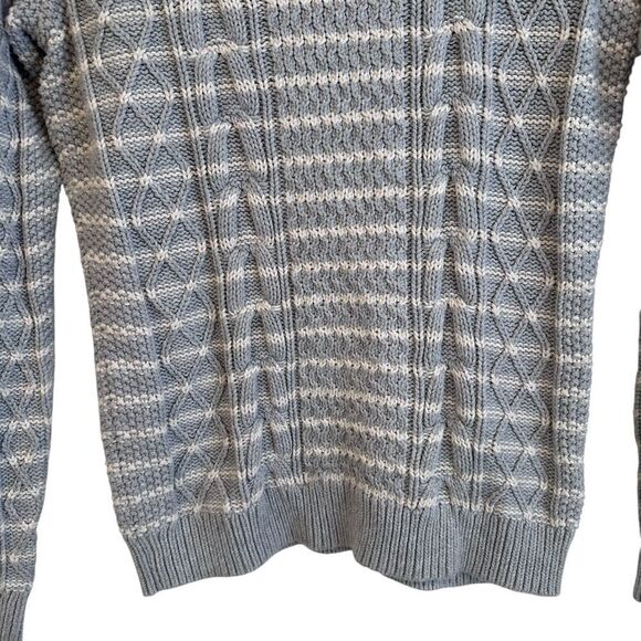 Vineyard Vines Grey and White Cotton Striped Cable Knit Crewneck Sweater - Picture 4 of 6